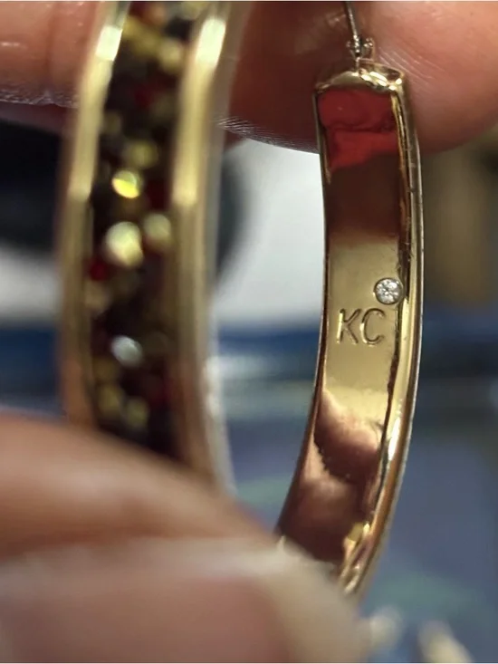 Kenneth Cole New York Signature Pave Crystal Hoop Earring - Gold Toned - Picture 8 of 8